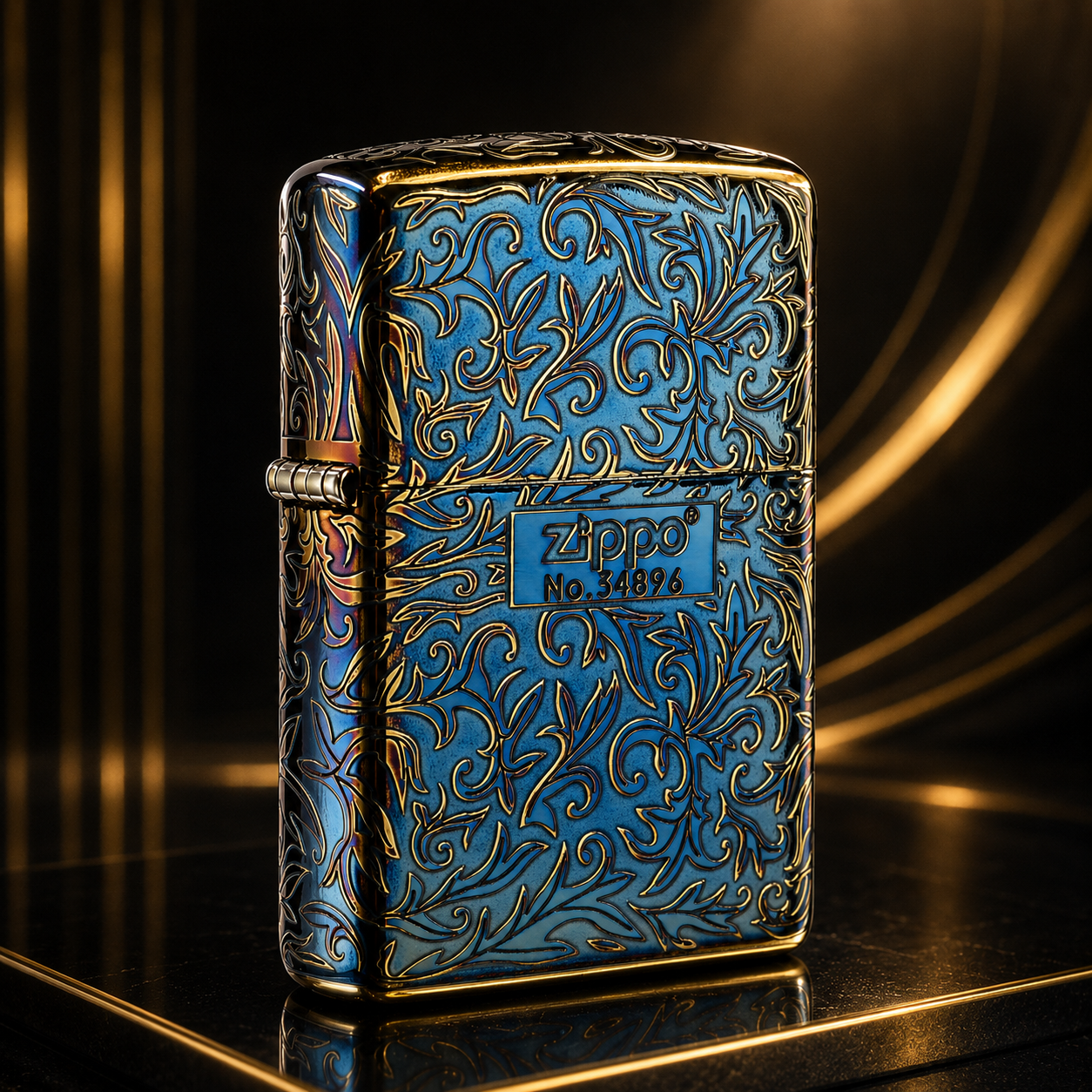 Zippo 復古雕花藍金系列|高質感收藏級防風打火機