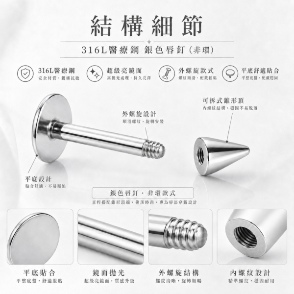 316L醫療鋼錐形唇環