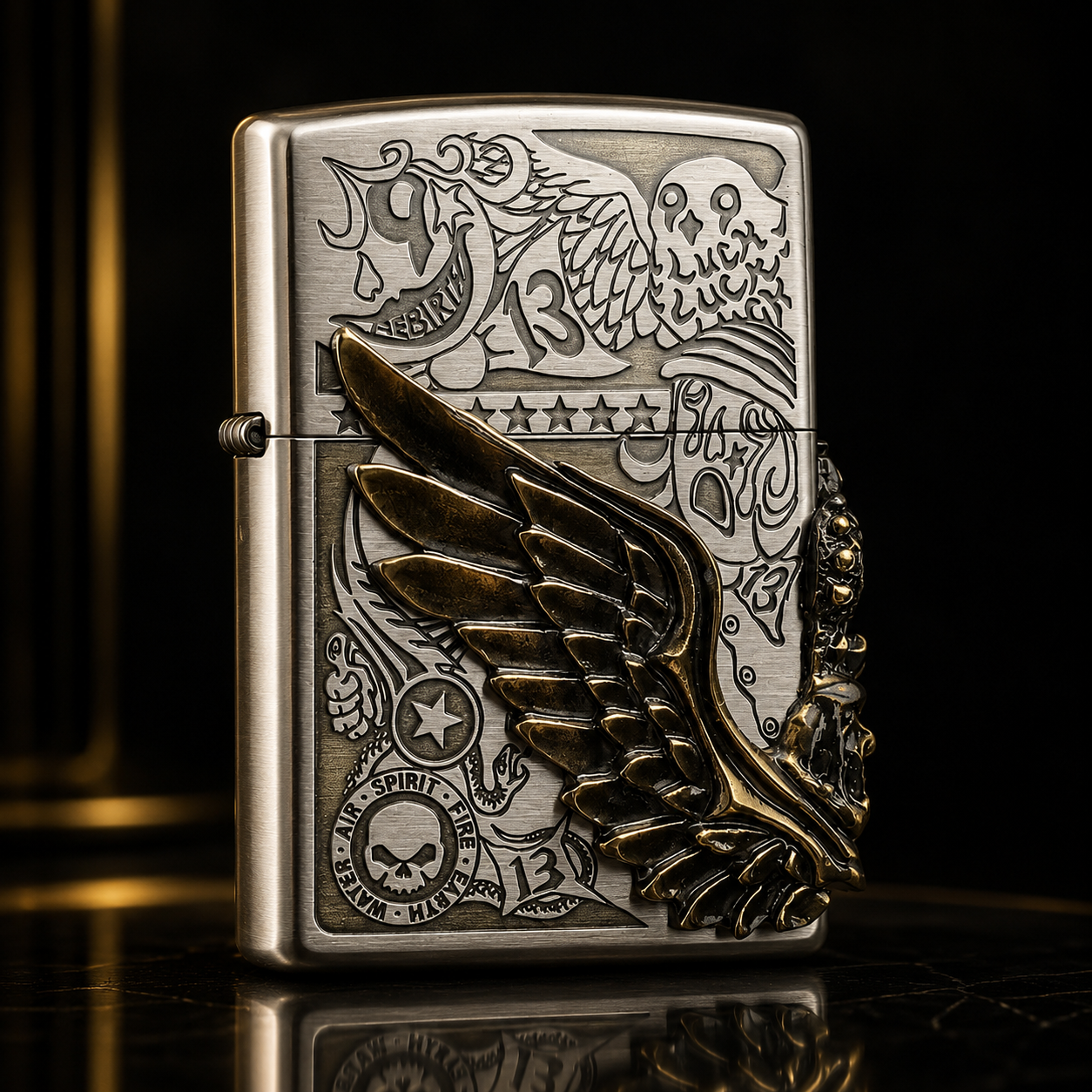 Zippo 打火機｜日版拉絲鎳側魔王（骷髏皇冠）