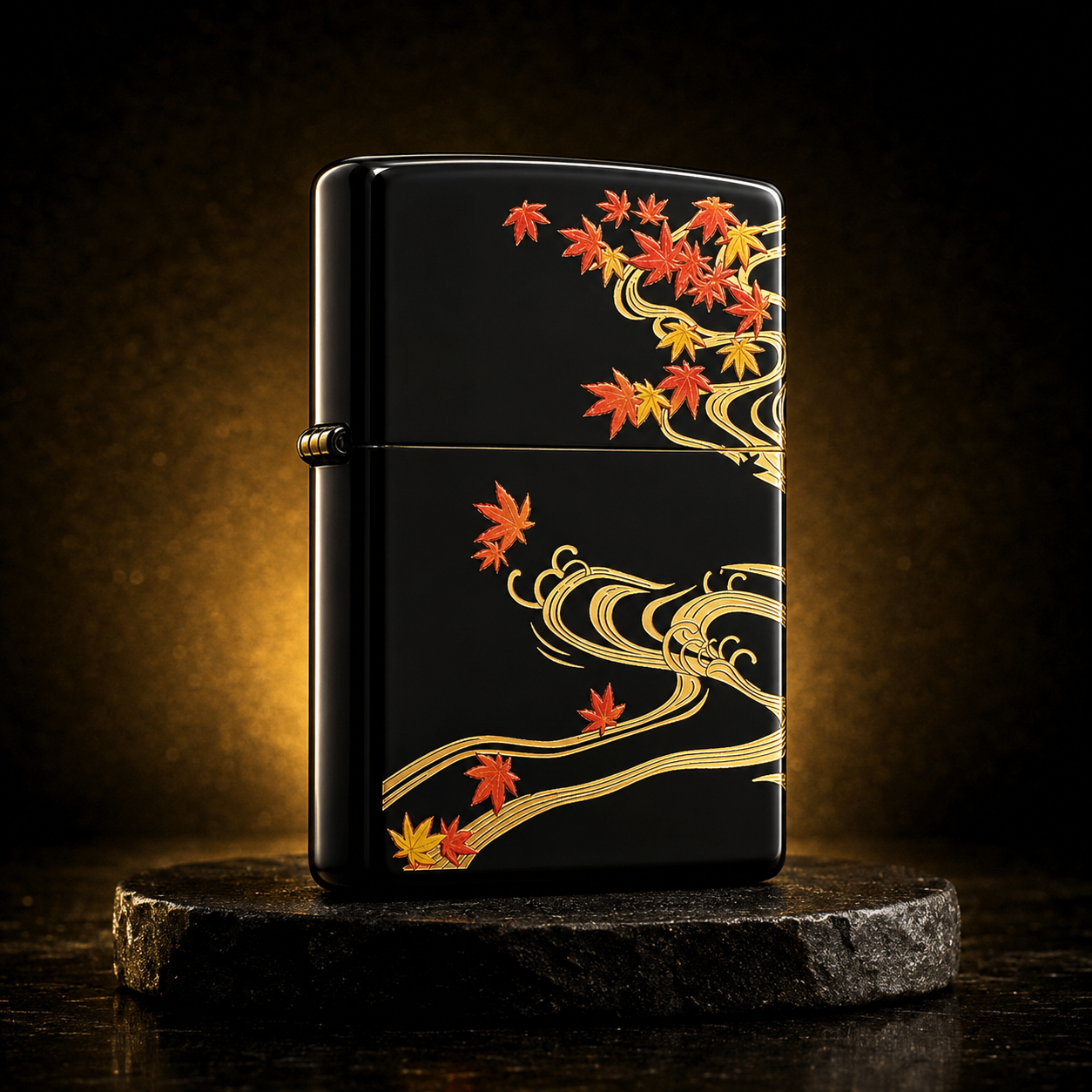 Zippo 打火機 楓葉鎏金黑色