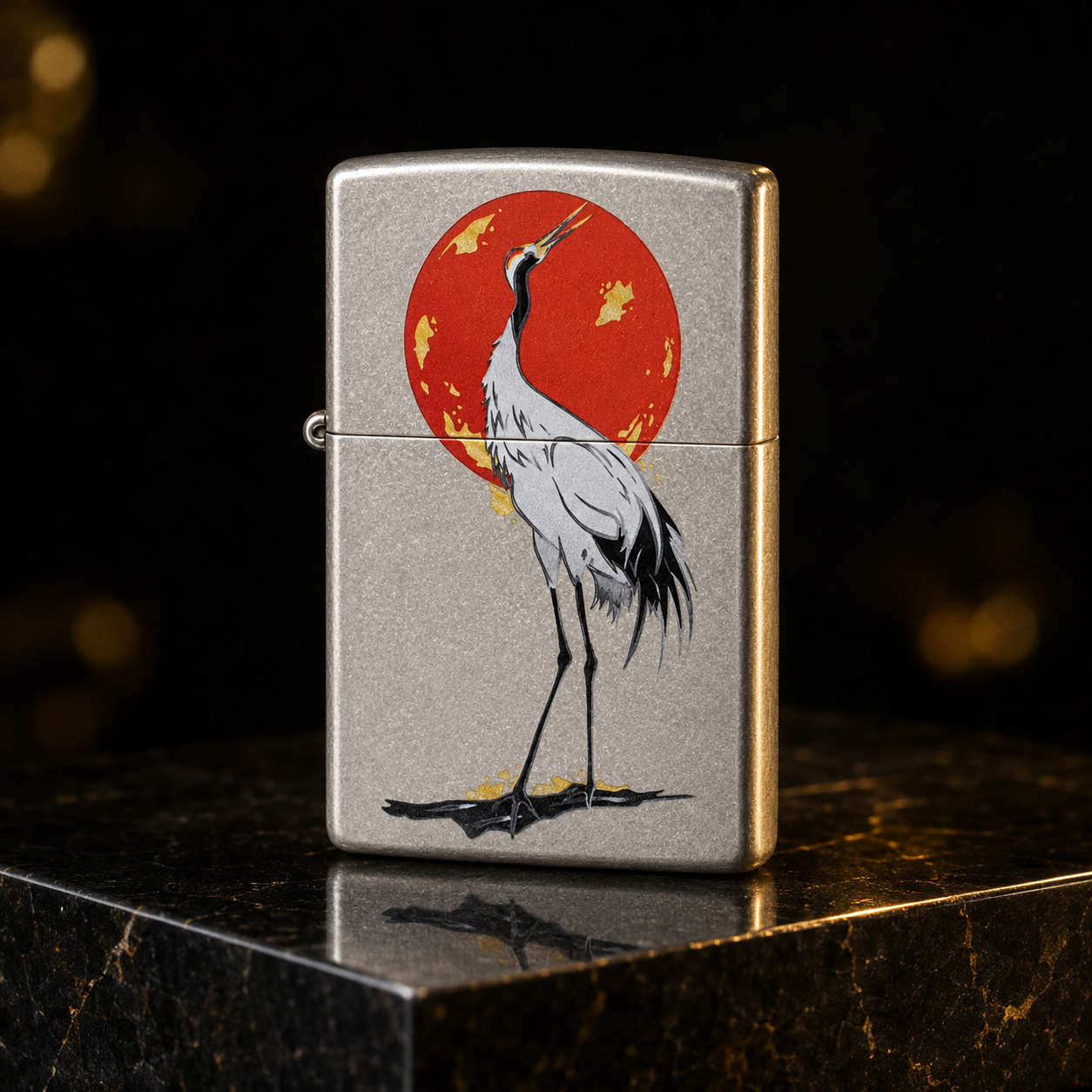 Zippo 打火機 日版原版機-鶴舞紅日雪花銀色