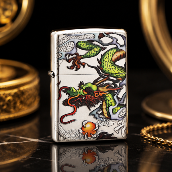 Zippo鍍銀龍紋彩繪款