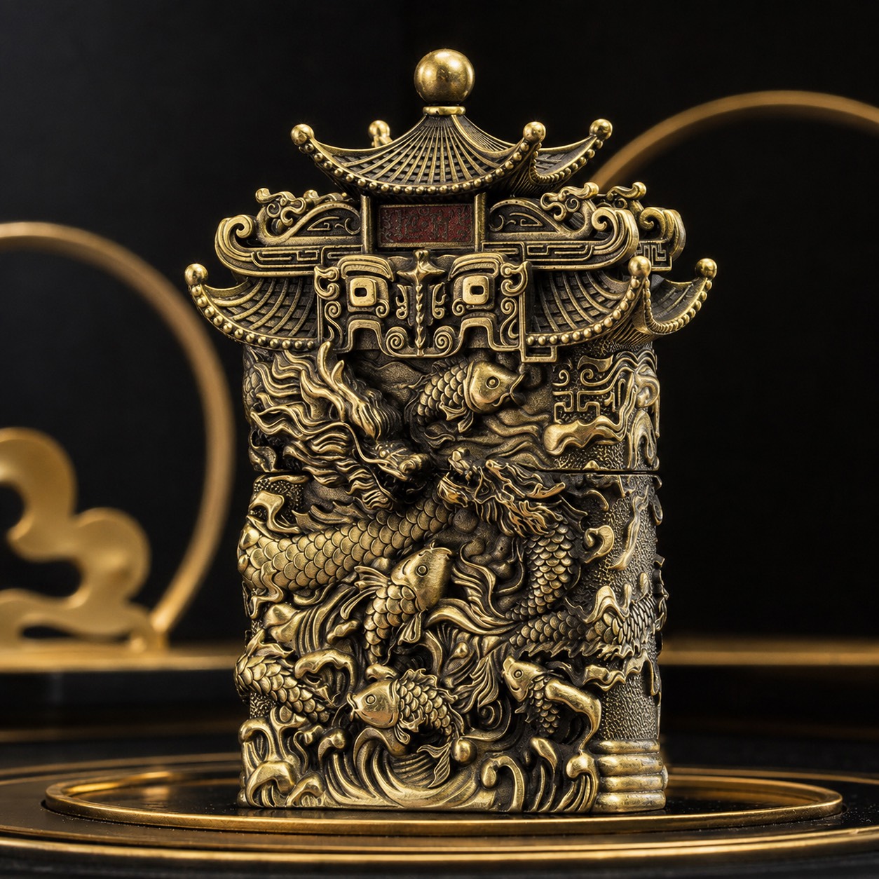 Zippo 龍門招財復古銅雕 打火機