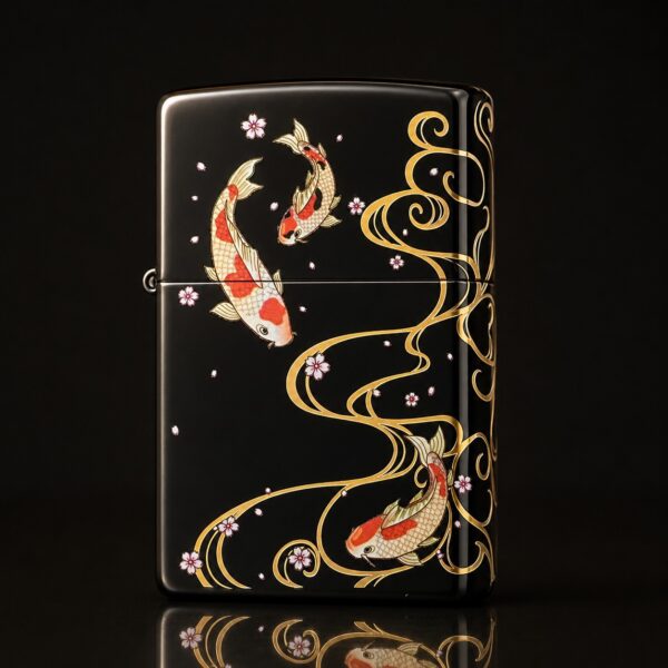 S__228122672_0 Zippo 打火機 錦鯉游波黑色
