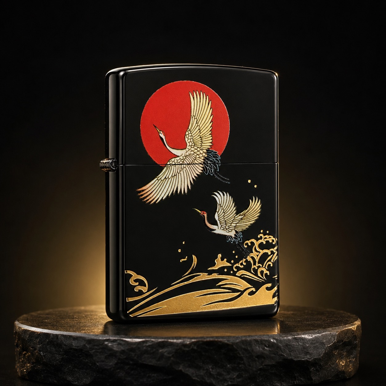 Zippo 打火機 紅日仙鶴黑色