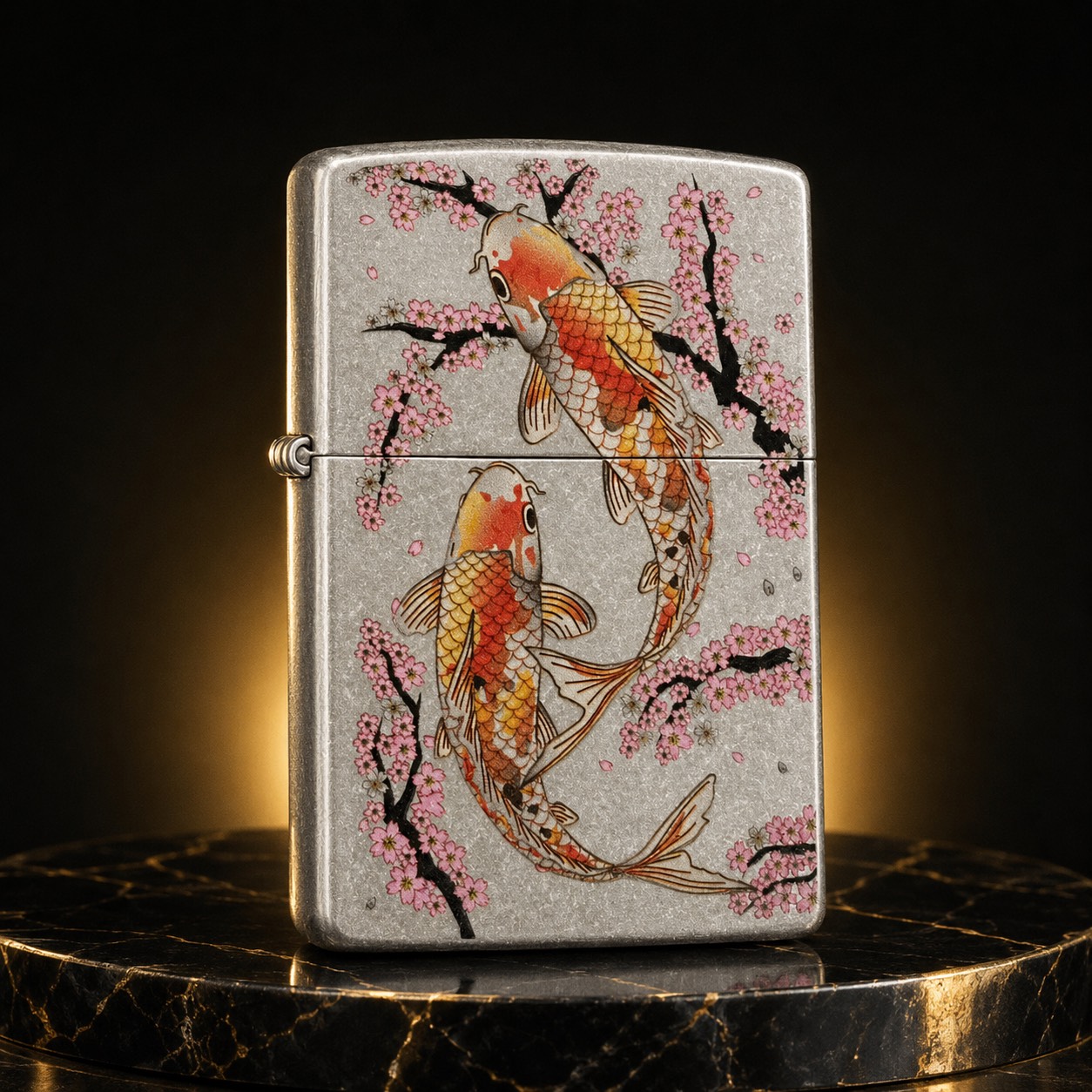 Zippo 打火機 錦鯉戲春雪花銀色