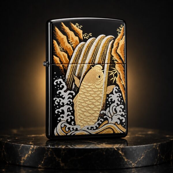 Zippo 打火機 本金蒔繪-鯉魚(黑漆底)