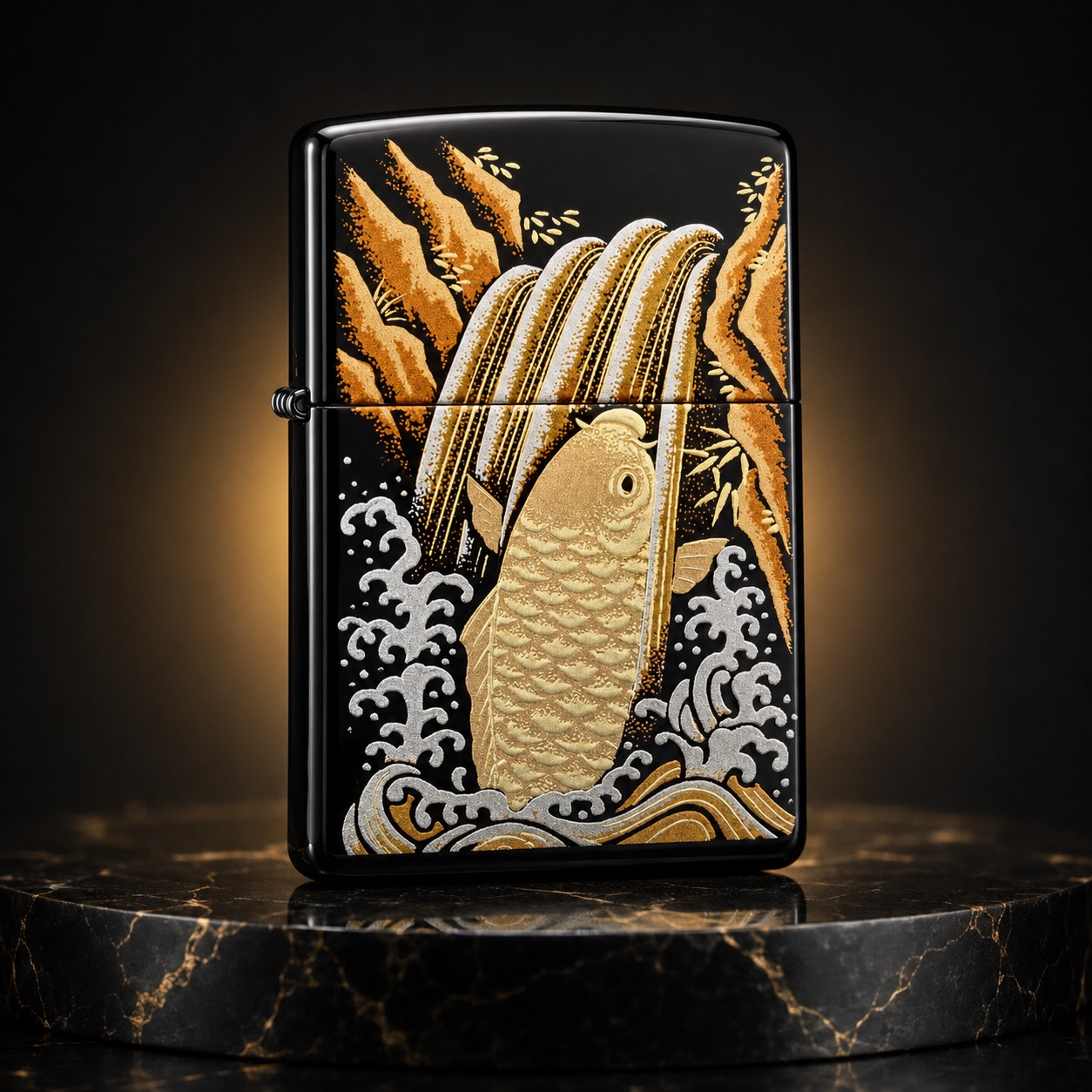 Zippo 打火機 本金蒔繪-鯉魚(黑漆底)