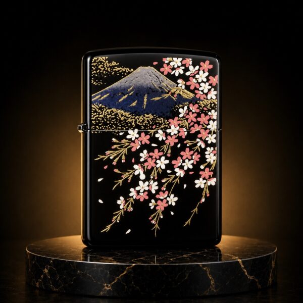 Zippo 打火機 本金真金莳绘-樱花富士山