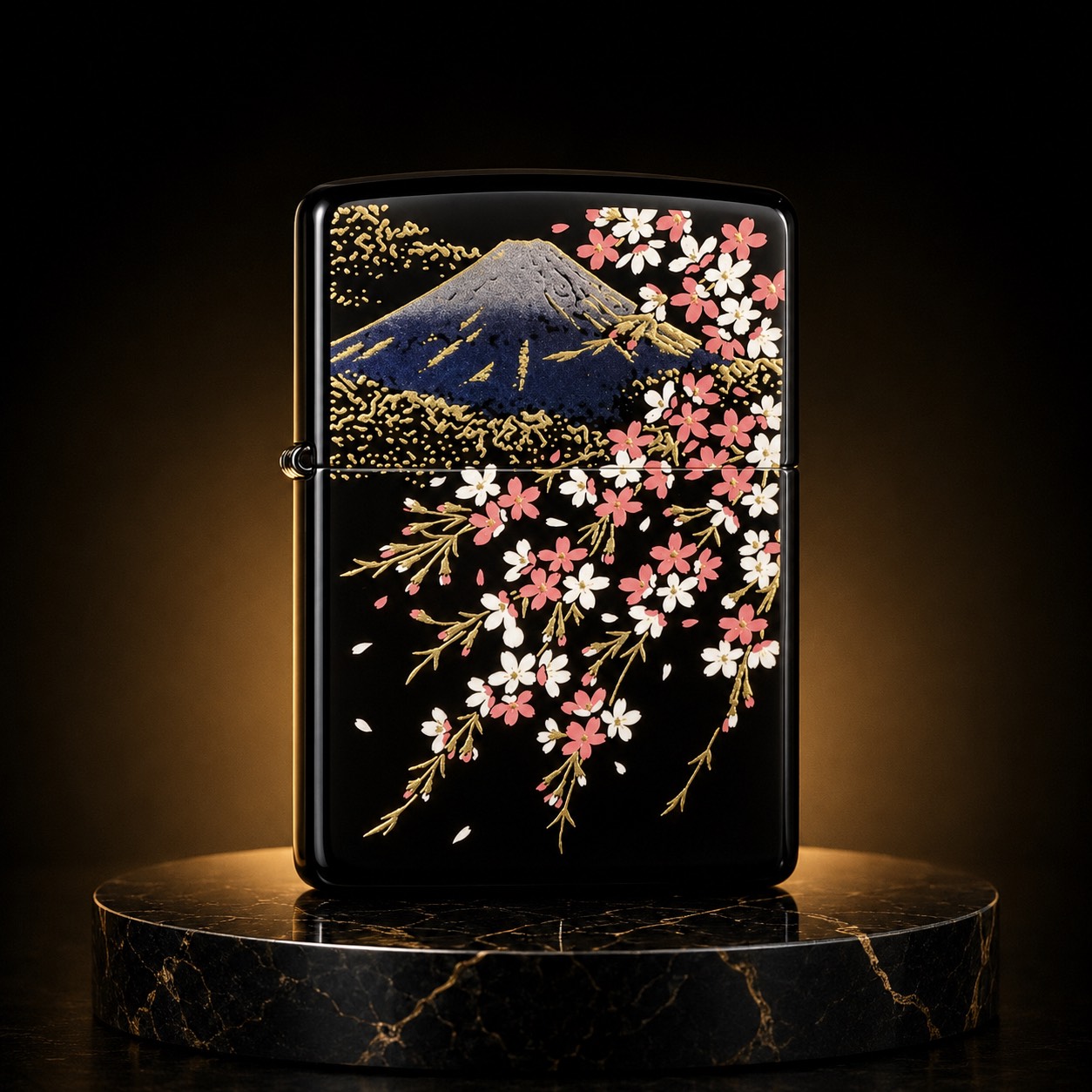 Zippo 打火機 本金真金莳绘-樱花富士山