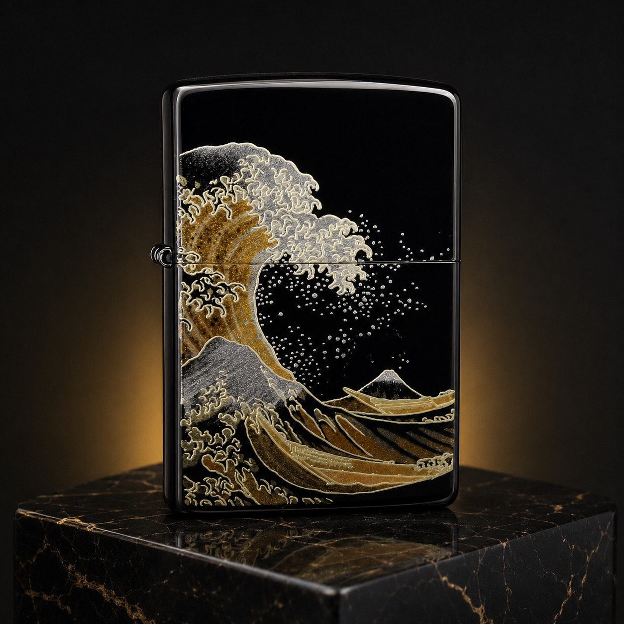 Zippo 打火機 本金真金蒔繪-狂浪富士山