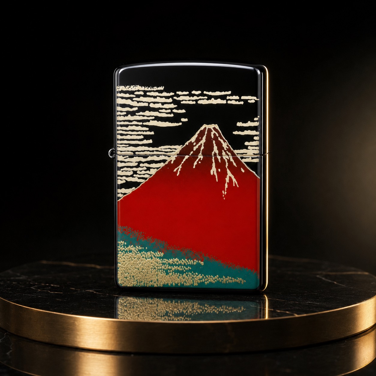 Zippo 打火機 本金真金蒔繪-紅色富士山