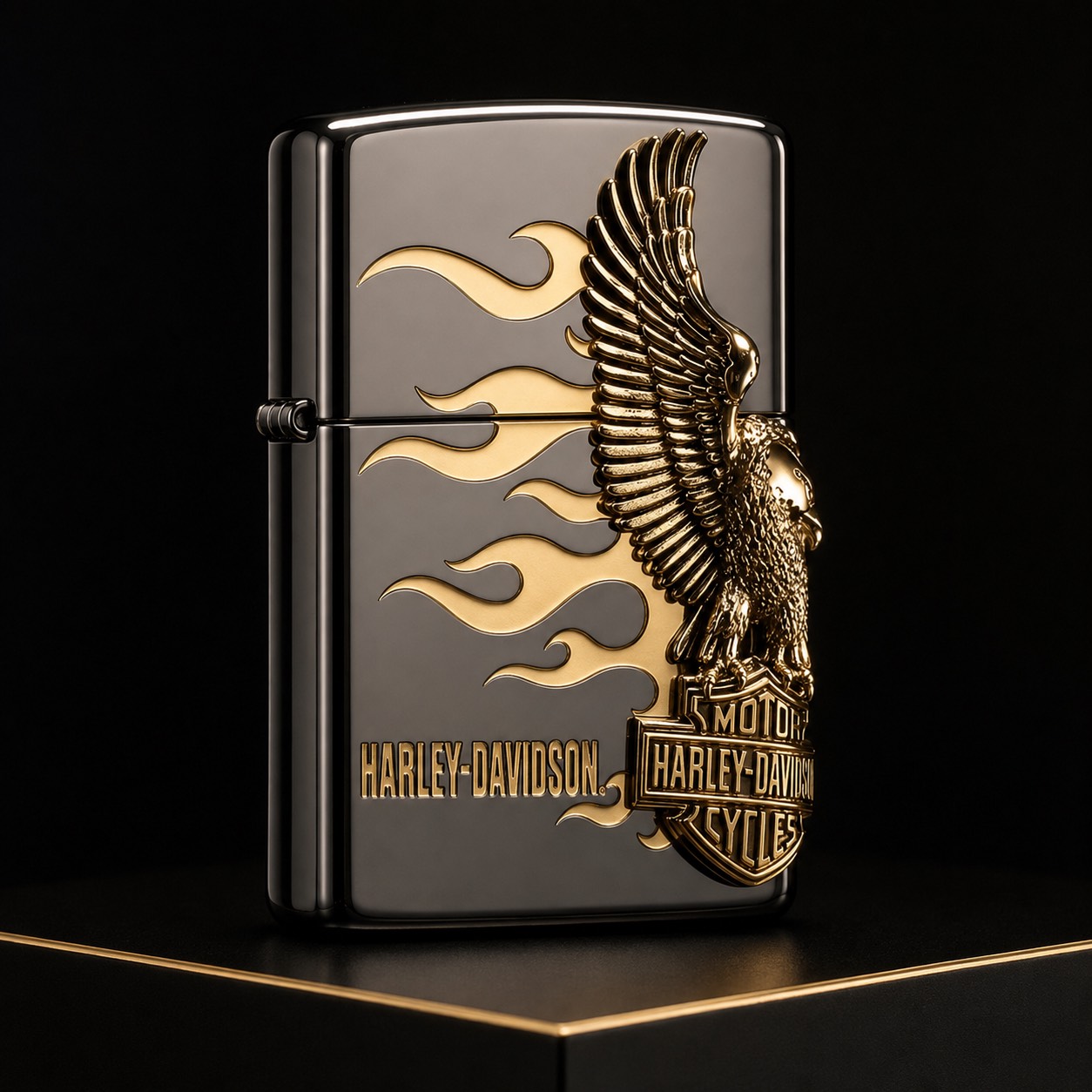 Zippo 打火機 火焰大側鷹-金色