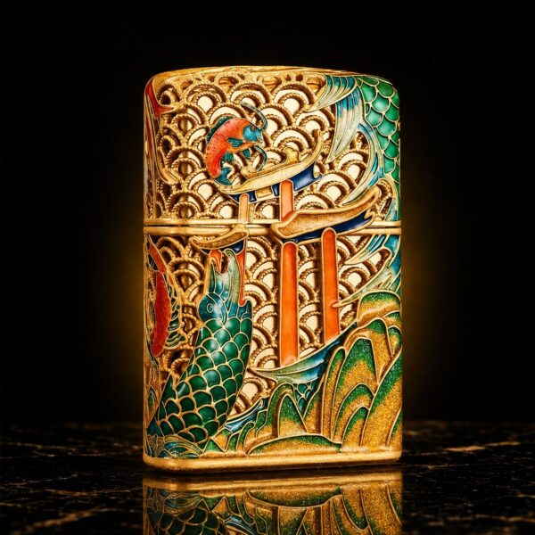 S__228474972_0 Zippo 打火機 白澤轉盤-鍍金花絲鏤空夜光琺瑯