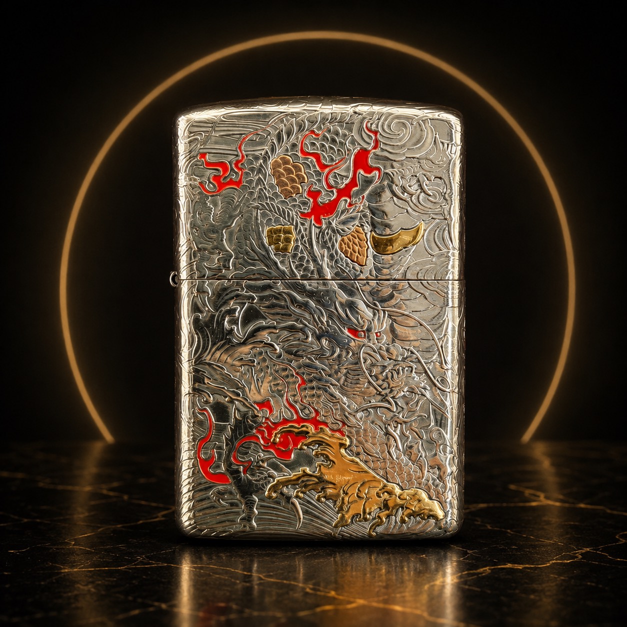Zippo 打火機 龍鳳呈祥五面雕刻
