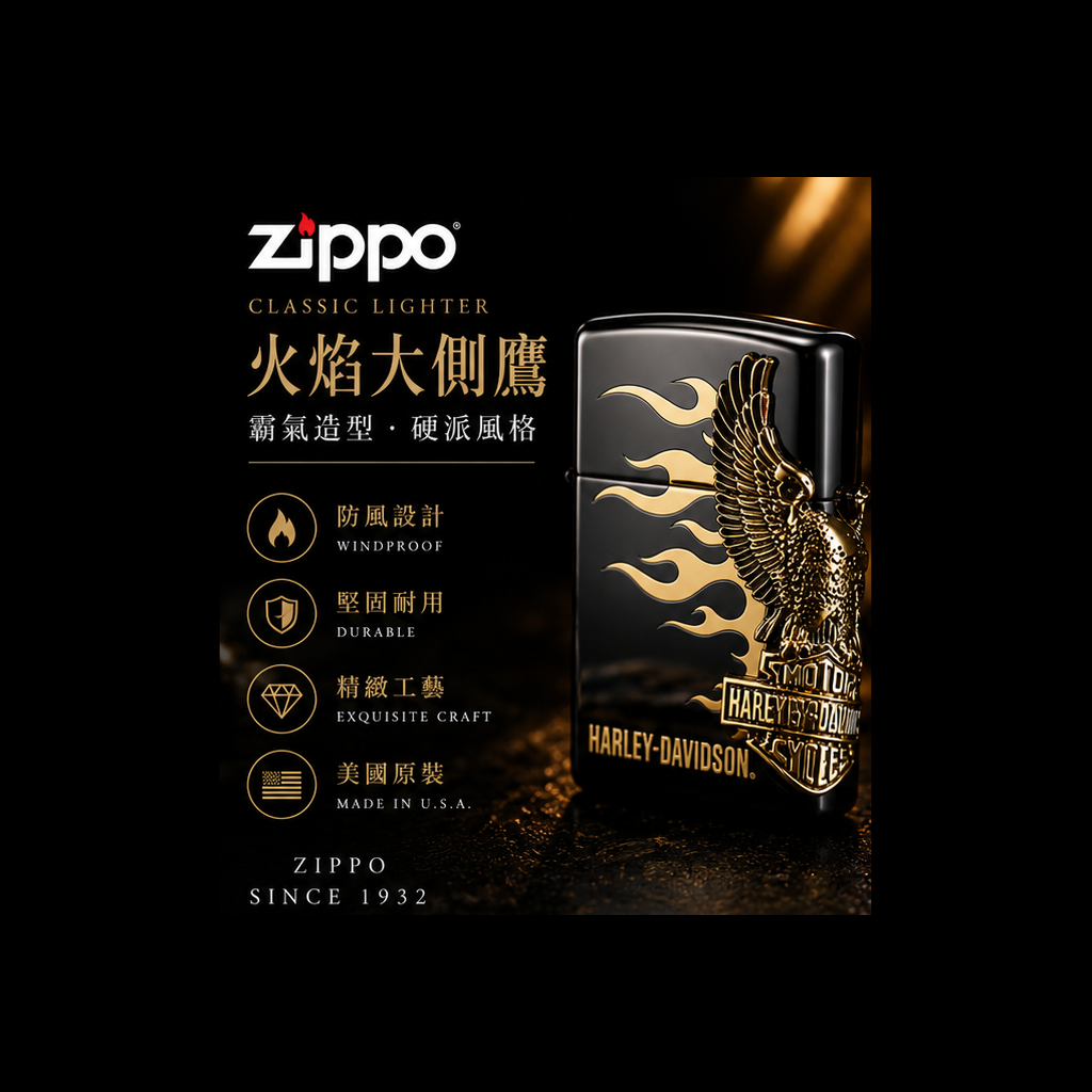 zippo打火機 火焰大側鷹